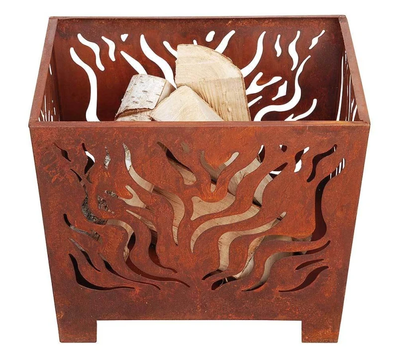 Feuerkorb FLAMES Feuerstelle Metall Rost-Optik 40x40cm