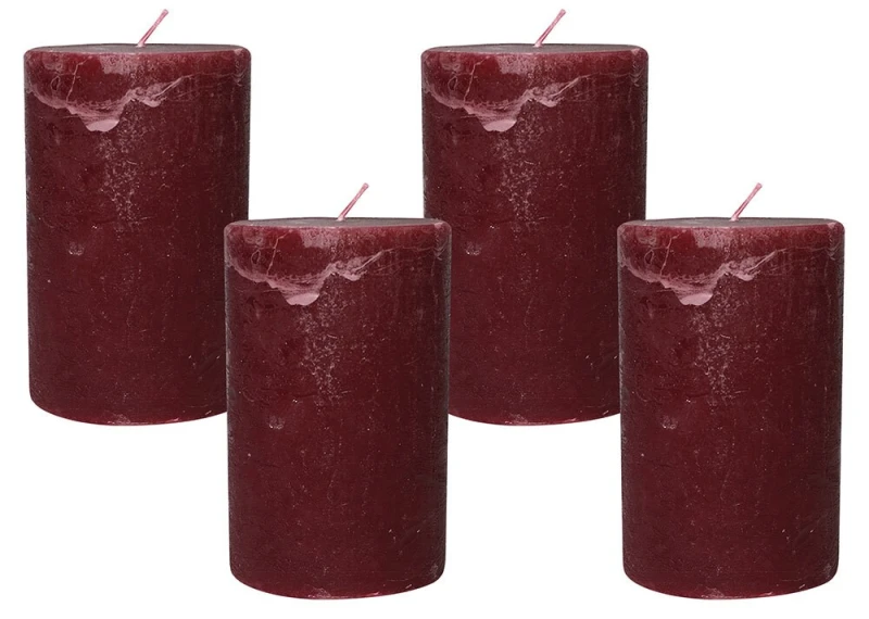 4 Rustic Stumpenkerzen Premium Kerze Dunkelrot 7x12cm - 55 Std Brenndauer