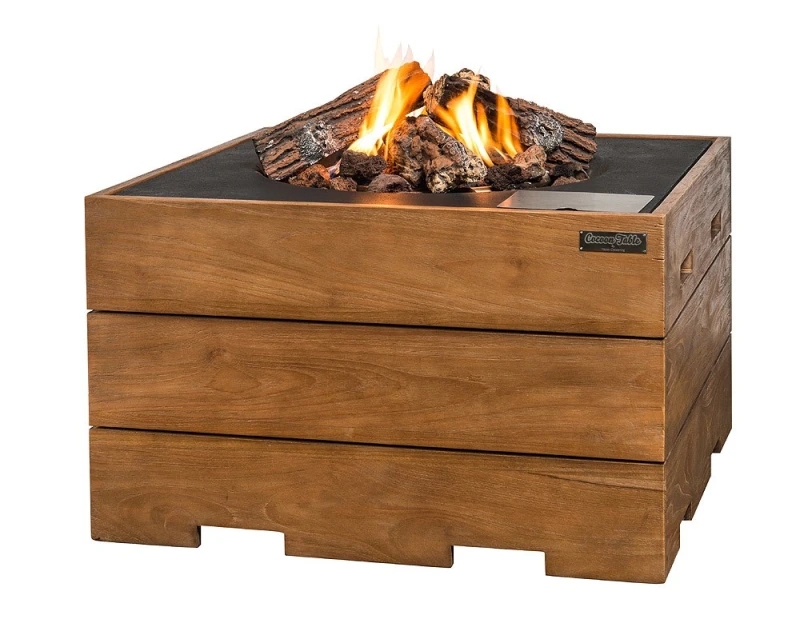 Happy Cocooning Feuertisch TEAK-Holz quadratisch schwarz 760 x 760 mm