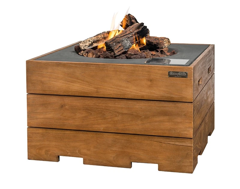 Happy Cocooning Feuertisch TEAK-Holz quadratisch grau 760 x 760 mm
