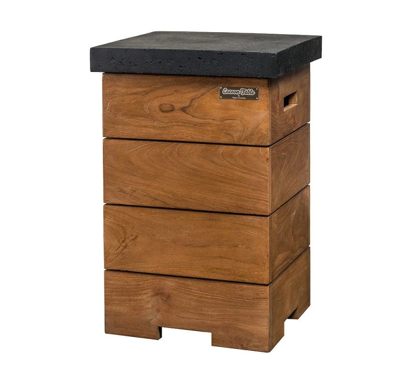 Happy Cocooning Beistelltisch Teak für Gasflasche schwarz 410 x 410 x 620 mm