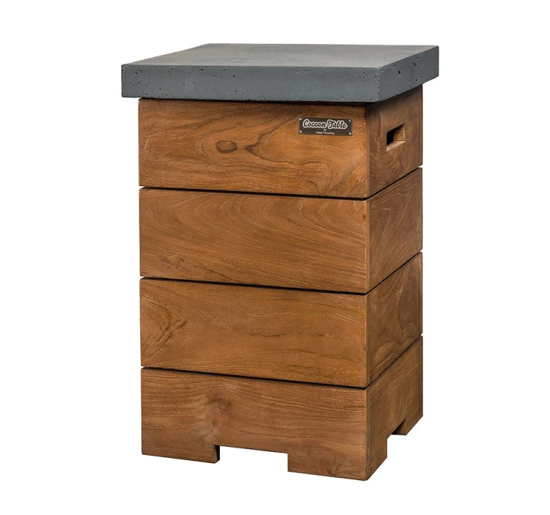 Happy Cocooning Beistelltisch Teak für Gasflasche grau 410 x 410 x 620 mm