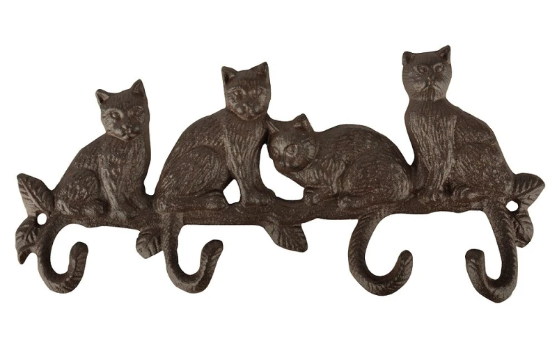 Wandgarderobe Katzen Gusseisen 4 Haken Antik-Braun