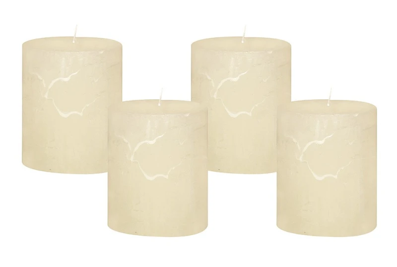4 Rustic Stumpenkerzen Premium Kerze Creme Weiss 7x8cm - 40 Std Brenndauer