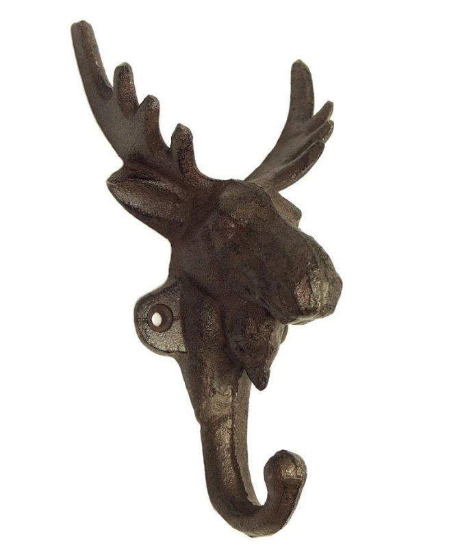 Garderobenhaken Elch Gusseisen Antik-Braun Wandhaken Elchgeweih Kleiderhaken