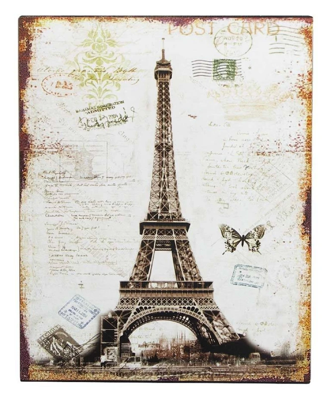 Nostalgie Blechschild Eiffelturm Paris Postkarte Deko-Schild 25x20cm