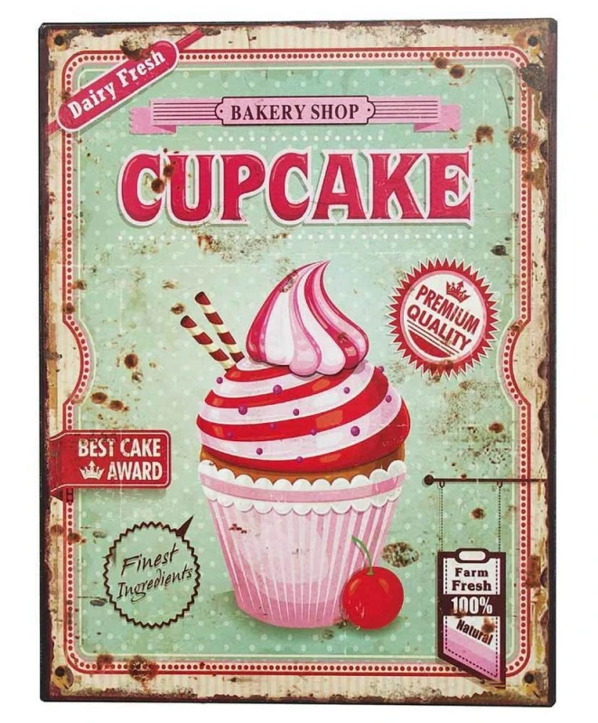 Nostalgie Blechschild CUPCAKES Bakery Shop Dekoschild Backen 33x25cm