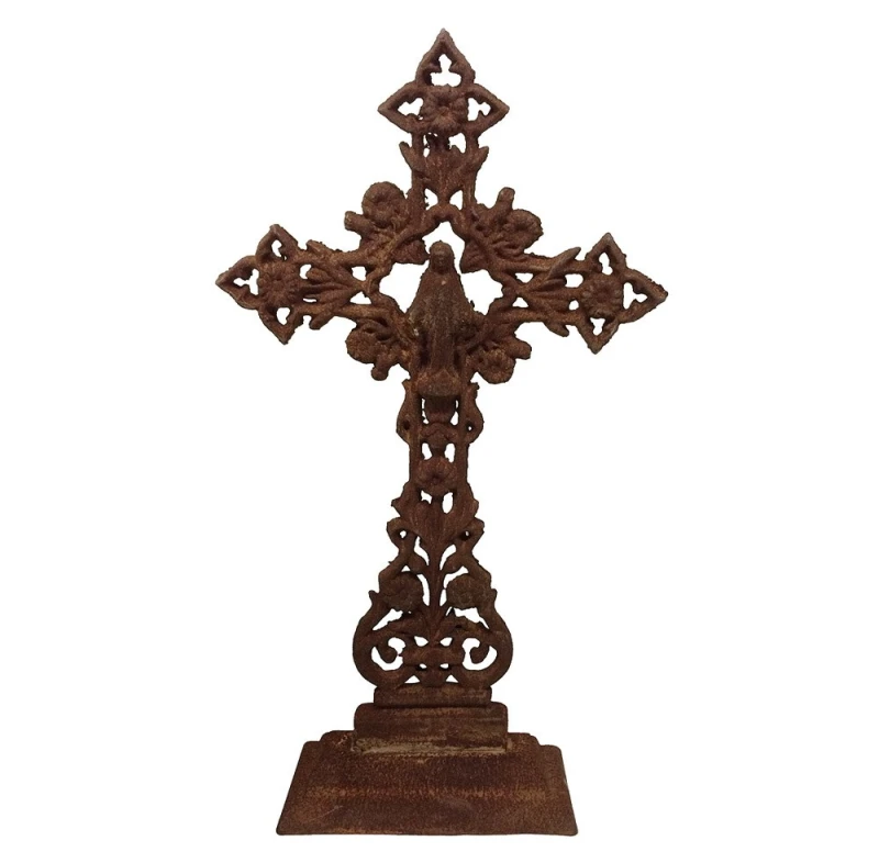 Kruzifix Standkruzifix Kreuz Gusseisen Antik-Stil Kirche Metall Edelrost 65cm