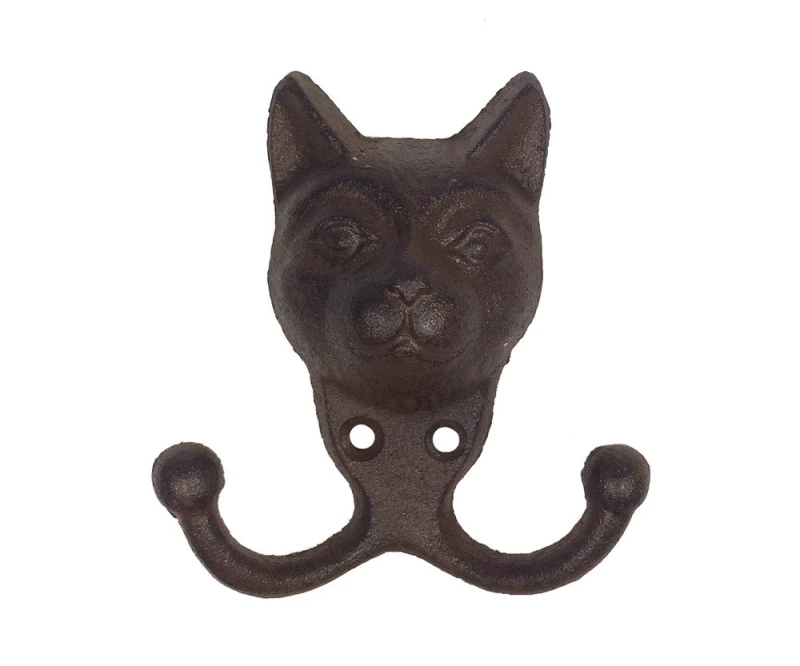 Garderobenhaken Katze Wandhaken Doppelhaken Gusseisen Antik-Braun
