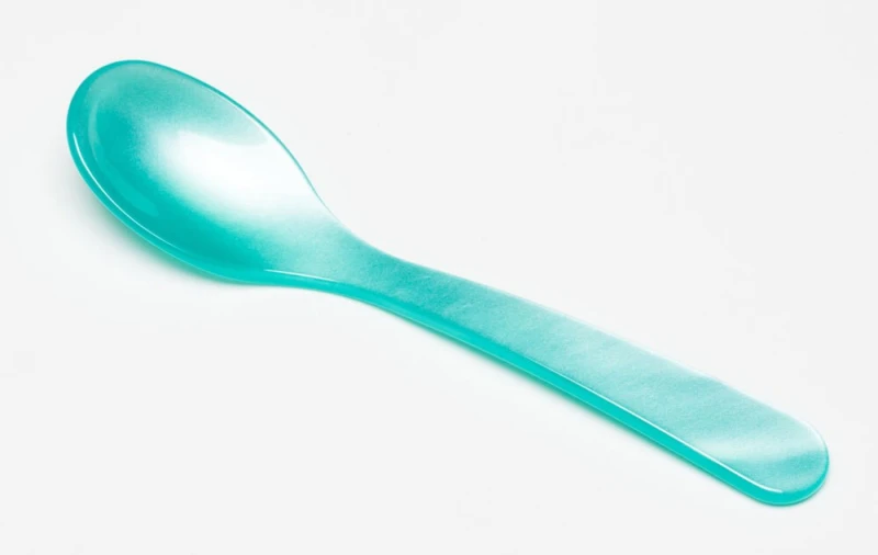 G.F. Heim Söhne Eierlöffel Acrylglas Perlmutt Optik Türkis