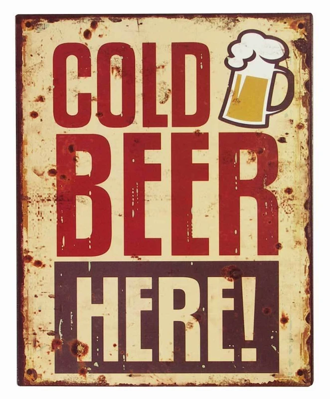 Blechschild COLD BEER HERE! Vintage Dekoschild Nostalgie 25x20cm