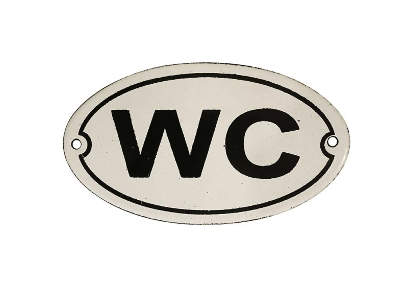 Türschild WC Emaille Metall Oval Weiß Toilette Nostalgie 7,5x13,5cm