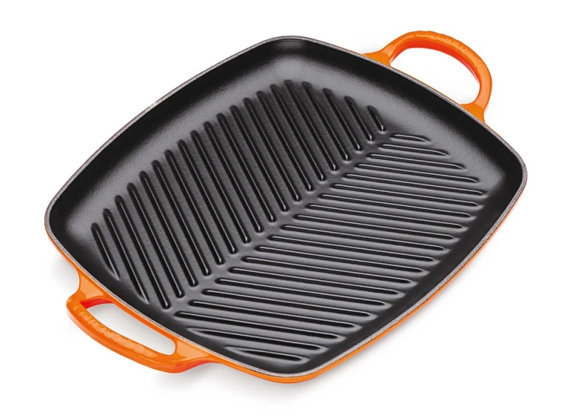 Le Creuset Rechteckige Grillplatte Signature Gusseisen Ofenrot 30cm