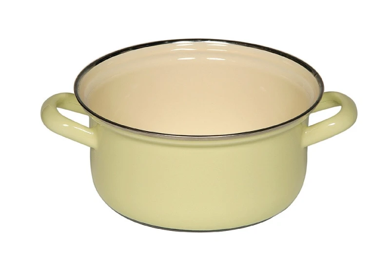 Riess Kasserole Emaille Topf Pastell Gelb mit Chromrand 16cm