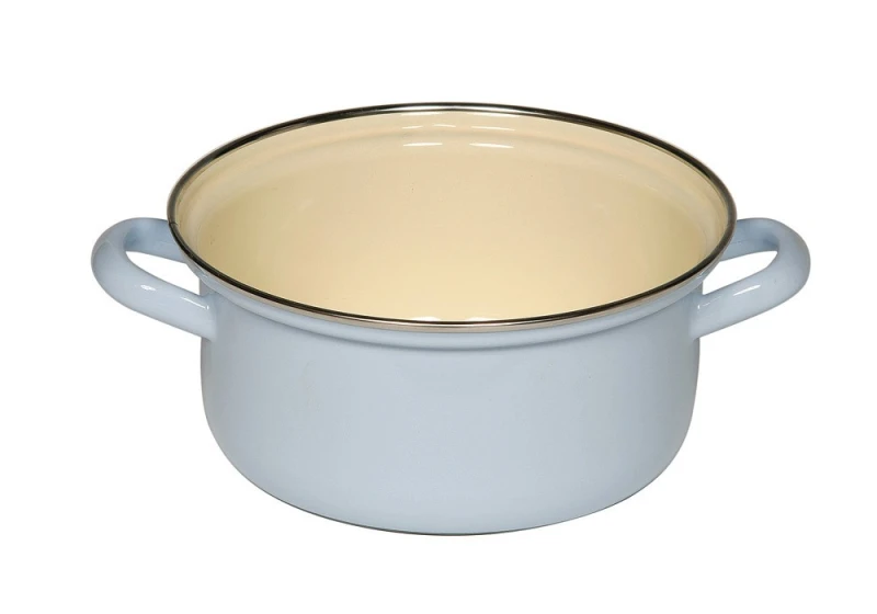 Riess Kasserole Emaille Topf Pastell Blau mit Chromrand 18cm