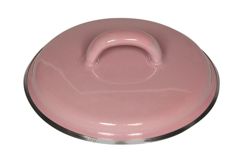 Riess Deckel Emaille Pastell Rosa mit Chromrand 12cm