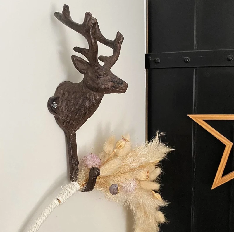 Garderobenhaken Rentier Groß Wandhaken Kleiderhaken Gusseisen Antik-Braun 22cm
