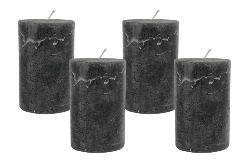 4 Rustic Stumpenkerzen Premium Kerze Anthrazit 7x12cm - 55 Std Brenndauer