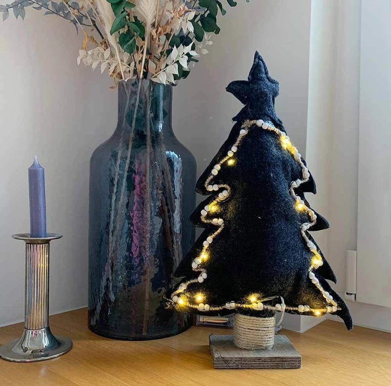 LED Weihnachtsbaum Tanne Filz Schwarz Beleuchtung Timer Tischdeko 40cm