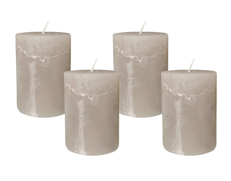 4 Rustic Stumpenkerzen Premium Kerze Grau 7x10cm - 45 Std Brenndauer