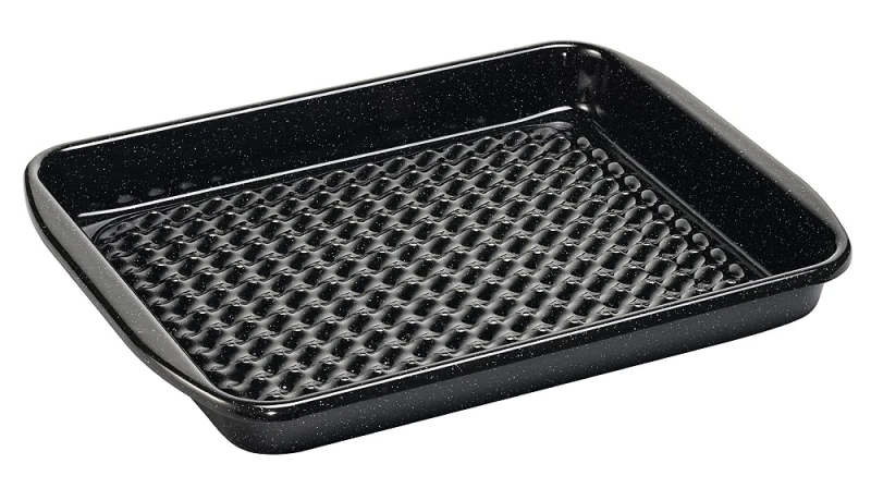 Riess Grilltasse Eckig Emaille Grillschale Schwarz Gelocht 42x32cm