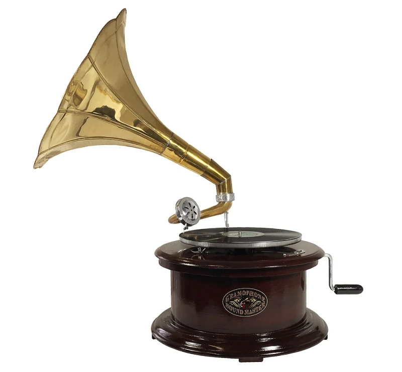 Grammophon Antik-Stil Rund Nostalgie Schellackplatten Trichter Grammofon