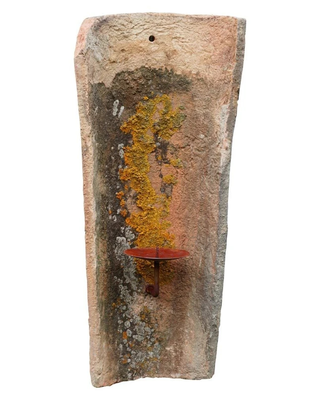 Dachziegel Antik Verwittert mit Wandkerzenhalter Original Patina Bruchecken