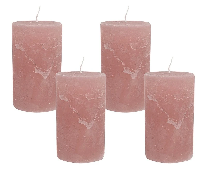 4 Rustic Stumpenkerzen Premium Kerze Rosenholz Rosa 7x8cm - 40 Std Brenndauer