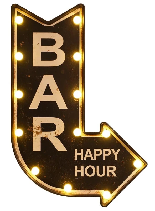 Wandleuchte BAR HAPPY HOUR mit LED Beleuchtung Wegweiser Vintage Leuchtdeko