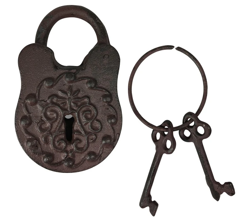 Deko Vorhängeschloss Nostalgie + 2 Schlüssel Vintage Gusseisen Antik-Stil Braun