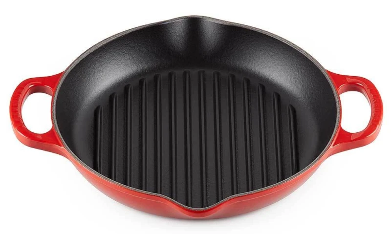 Le Creuset Grillpfanne Signature Rund mit 2 Griffen Gusseisen Kirschrot 25cm