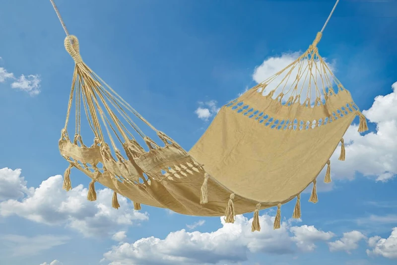 Hängematte Fransen Boho Natur Beige Braun Ibiza Hängeliege Baumwolle 180x100cm