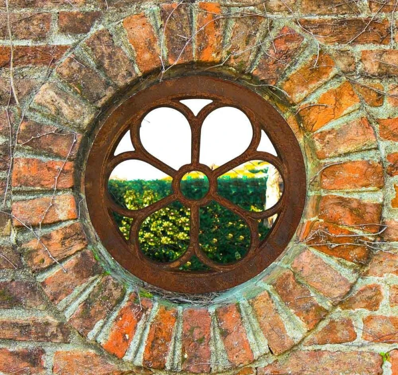 Eisenfenster Rund Giebelfenster Nostalgie Stallfenster Eisen Rost Blume 43 cm