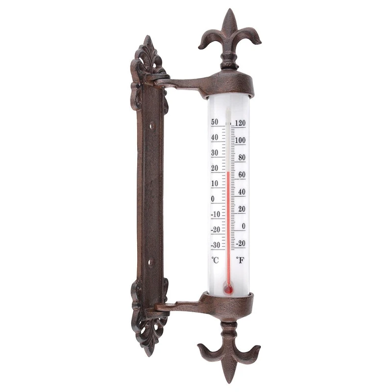 Fensterthermometer Lilie Antik-Stil Wandthermometer beweglich Gusseisen Braun