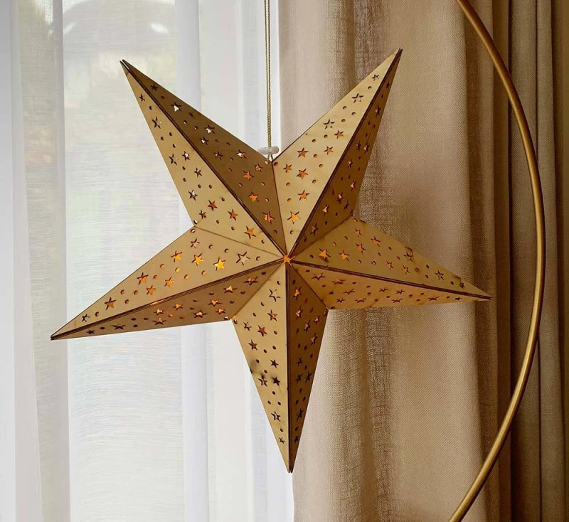 LED Holzstern Weihnachtsstern Sterne 3D Warmweiß Batterie Timer Fensterdeko 40cm