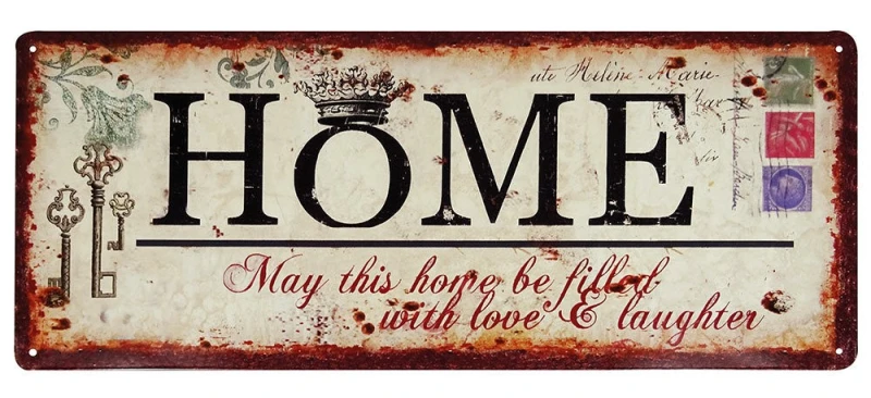 Blechschild HOME LOVE LAUGHTER Vintage Dekoschild Nostalgie Antik-Stil 50x20cm