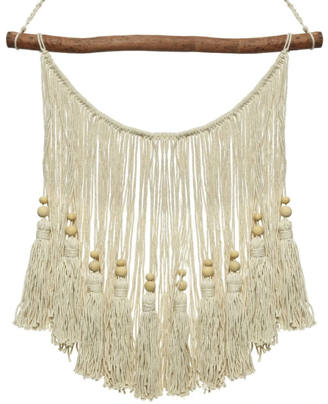 Makramee Wandbehang Boho Wanddeko Wandteppich Perlen Baumwolle gewebt 60x60cm