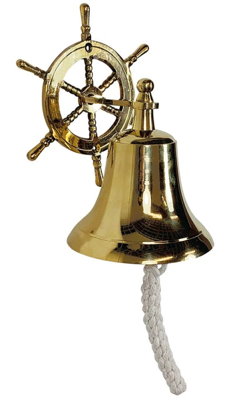 Schiffsglocke mit Steuerrad Türglocke Messing Glocke Nostalgie Maritim 18cm