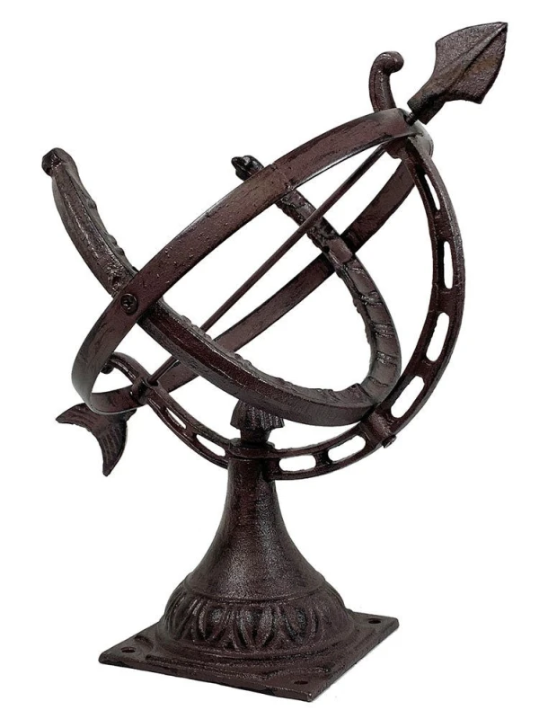 Sonnenuhr auf Standfuß Antik-Stil Gusseisen Braun Gartendeko H 35cm