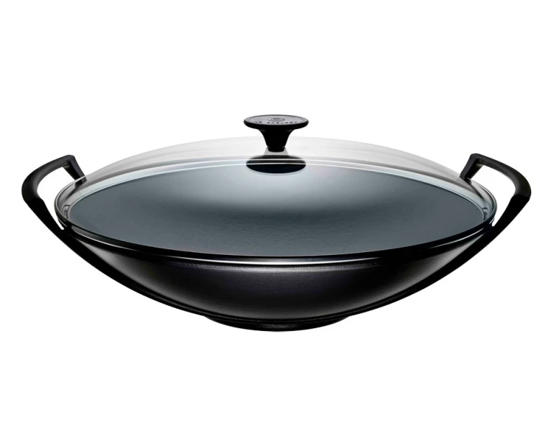 Le Creuset Wok mit Glasdeckel Gusseisen Schwarz Matt 36cm