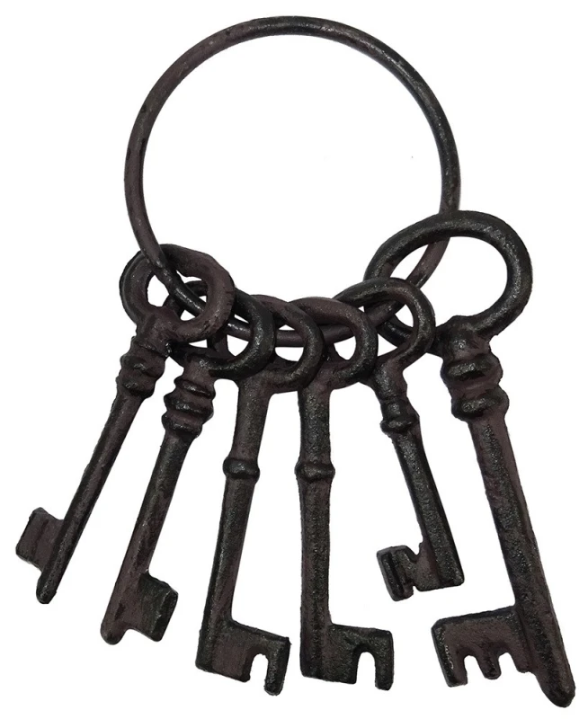 Deko Schlüsselbund Nostalgie groß 6 Schlüssel Gusseisen Vintage Antik-Stil Braun