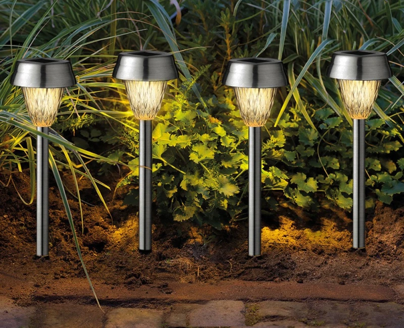 Solar Gartenleuchte 4 Stück Edelstahl LED Solarlampe Beleuchtung Warmweiß 24cm
