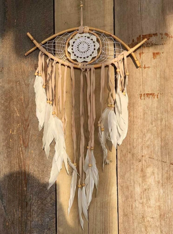 Großer Traumfänger Boho-Stil Auge Federn Makramee Schlafzimmer Wandbehang 65 cm