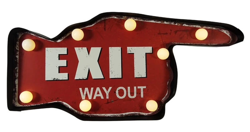 Wandleuchte EXIT LED Beleuchtung Wegweiser Hand Leuchtdeko Nostalgie Vintage