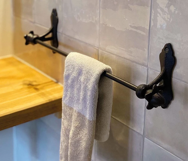 Handtuchhalter Schwarz Gusseisen Vintage-Stil Handtuchstange Wandmontage 49 cm