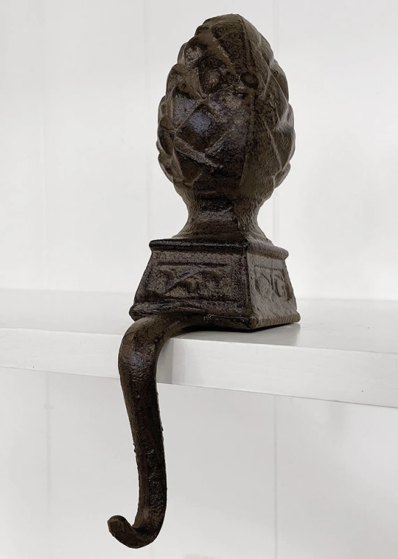 Dekohalter Haken für Kante Gusseisen Braun Pinien Zapfen Kantenhänger Vintage