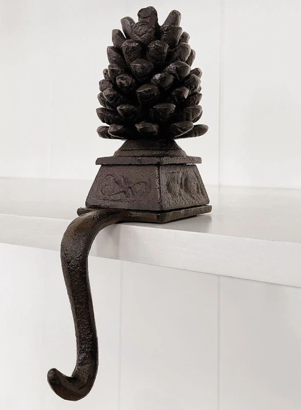 Dekohalter Haken für Kante Gusseisen Braun Tannen Zapfen Kantenhänger Vintage