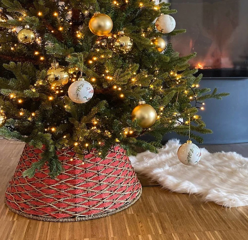 Christbaumständer Abdeckung Seegras Rot Ø58 cm Vintage Stil Weihnachtsbaum Deko