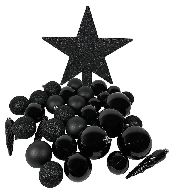 Weihnachtsbaumkugeln mit Christbaumspitze Set Schwarz 33 teilig Christbaumkugeln