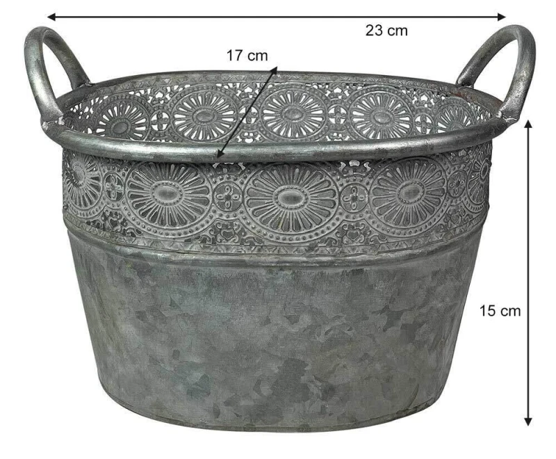 Zink Blumentopf Oval mit Griffen Vintage-Stil Pflanztopf Landhausstil Grau S 23 cm